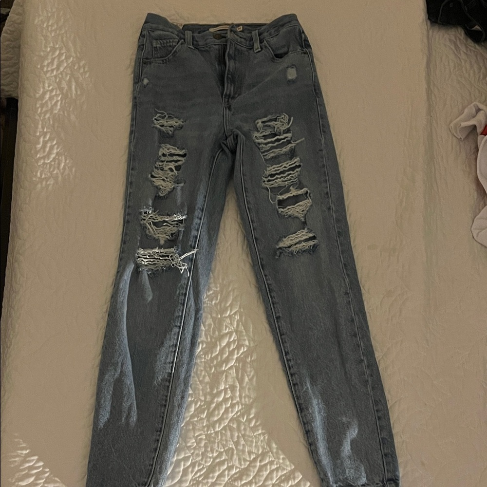 Levi's Distressed Straight Leg Jeans - Light Blue